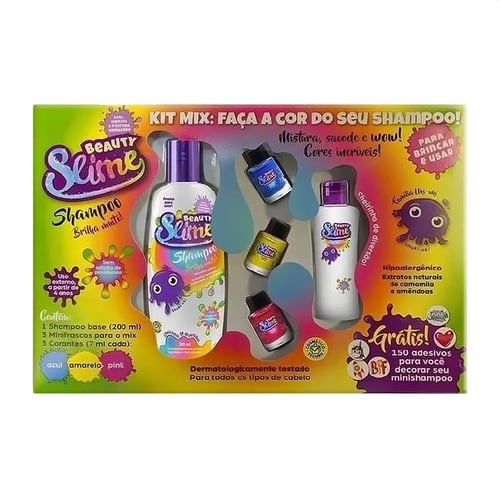 Kit Beauty Slime Mix Cores Primárias +Shampoos +Adesivos