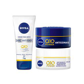 Kit Beleza Nivea Creme Facial Antissinais Dia Q10 50 G + Creme Facial Antissinais Noturno Q10 Power 50 G+ Creme Para As Mãos Q10 Reparação 75G