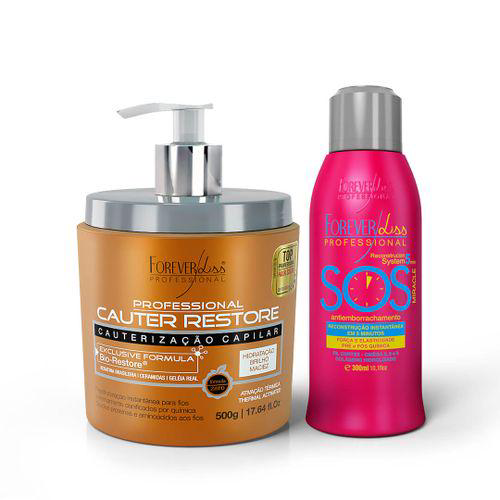 Kit Cauterização Capilar Com Sos Antiemborrachamento 300Ml Forever Liss