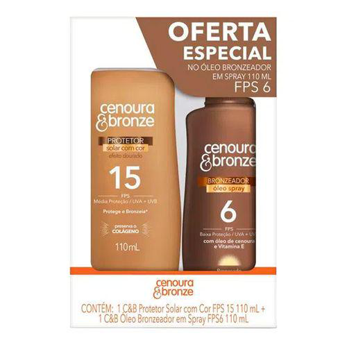 Imagem do produto Kit Cenoura & Bronze Óleo Spray Bronzeador Fps 6 110Ml + Protetor Solar Com Cor Fps 15 110Ml Cenoura E Bronze 110Ml + 110Ml