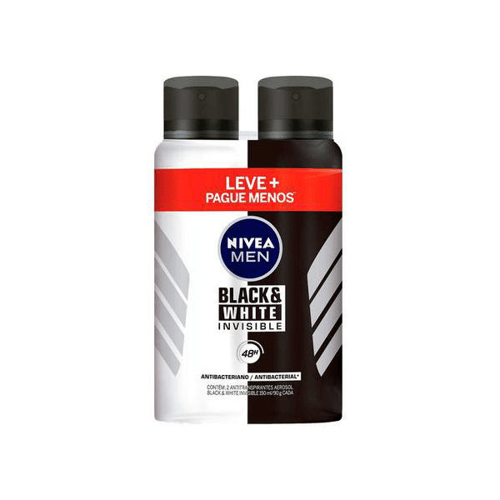 Kit Com 2 Desodorantes Nivea Men Invisivle Black & White Aerossol 91G Com 50% De Desconto Na 2 Unidade