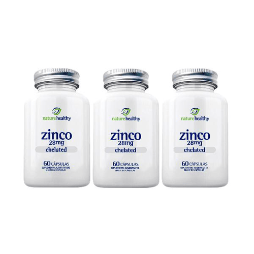 Kit Com 3 Zinco 28Mg Quelato 400% Idr C/ 60 Cáps. Nature Healthy