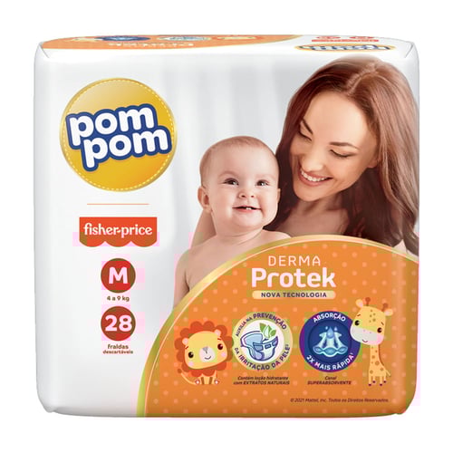Imagem do produto Kit Com 56 Fraldas Descartáveis Pom Derma Protek M 28 Unidades Cada Pct