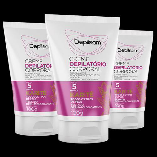 Kit Creme Depilatório Corporal Depilsam Karité 100G Com 3 Unidades