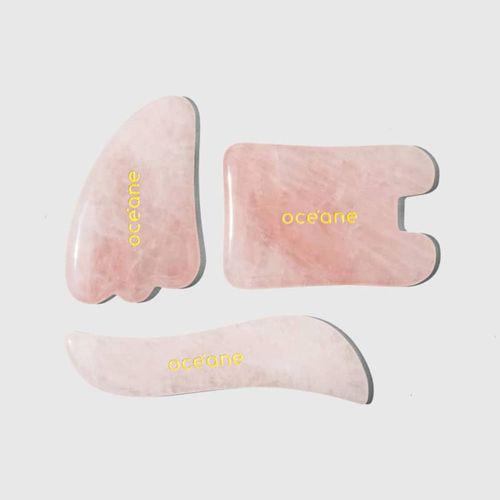 Imagem do produto Kit De Massageadores De Quartzo Rosa Com 3 Pedras Rose Quartz Gua Sha Set Océane