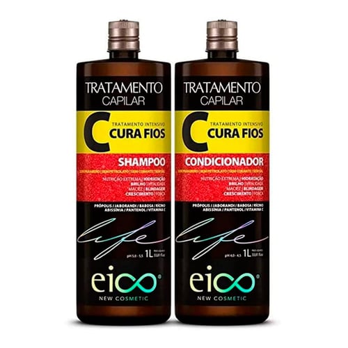 Imagem do produto Kit Shampoo + Condicionador Eico Life Cura Fios 1 Litro Cada