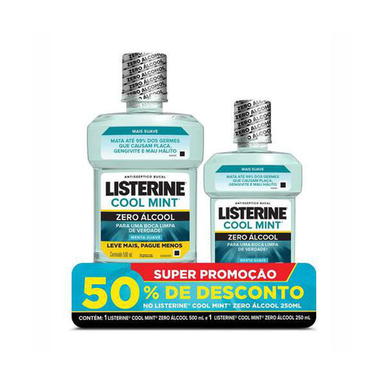 Kit Enxaguante Bucal Anti Listerine Cool Mint Zero 500+250Ml