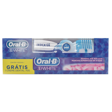 Kit Escova De Dente Oralb Indicator + Creme Dental 3Dwhite Com 70G