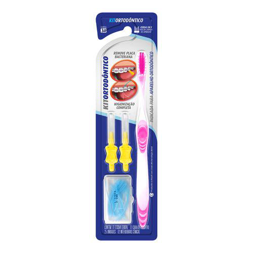 Kit Escova Dental Clean Ortod Passa Fio 25 Interdental