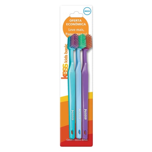 Imagem do produto Kit Escova Dental Kids Kess Basic Belliz 3 Unidades