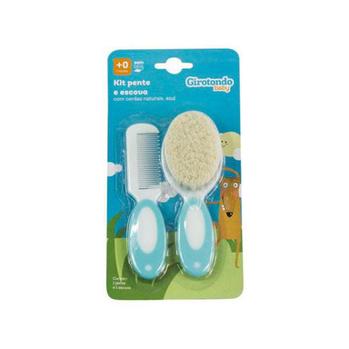 Imagem do produto Kit Escova E Pente Com Cerdas Naturais Girotondo Baby Azul 1 Unidade