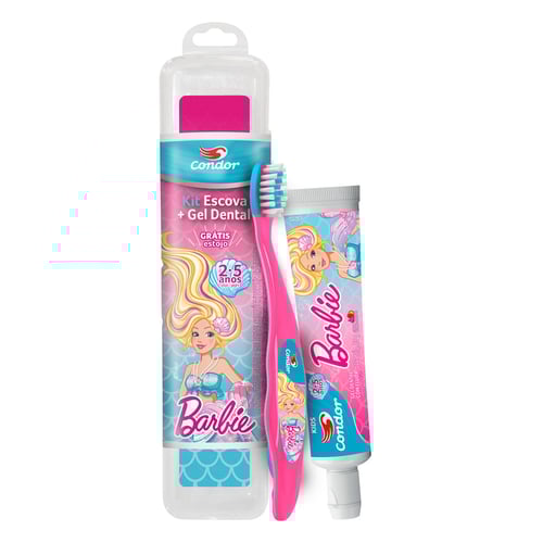 Imagem do produto Kit Escova + Gel Dental Condor Kids Barbie Com Flúor Tutti Frutti 50G E Ganhe Estojo Protetor