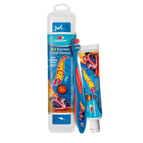 Imagem do produto Kit Escova + Gel Dental Condor Kids Hot Wheels Com Flúor Morango 50G E Ganhe Estojo Protetor