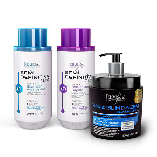 Kit Escova Semi Definitiva Zero 300Ml Com Blindagem Capilar Forever Liss