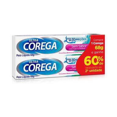 Kit Fixador De Dentadura Ultra Corega Creme Sem Sabor 2 Unidades