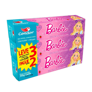 Kit Gel Dental Infantil Condor Kids Barbie Com 3 Unidades De 50G Cada
