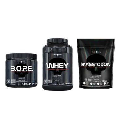 Imagem do produto Kit Hipercalórico + Whey + Prétreino Black Skull