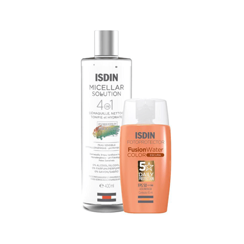 Imagem do produto Kit Isdin Água Micelar Facial De Limpeza E Protetor Solar Facial Com Cor Fps 50 Escura