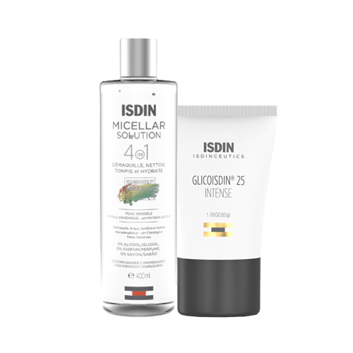 Kit Isdin Facial Água Micelar 4 Em 1 Solution 400Ml E Gel Esfoliante Com Ácido Glicólico Noturno 50G