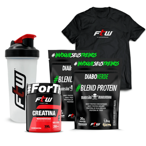 Kit Maromba 2 Fit Blend Proteín Creatina + 1 Camiseta + 1 Coqueteleira