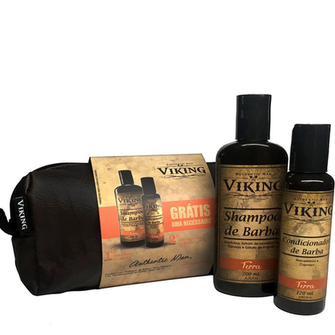 Kit Necessaire Shampoo E Condicionador De Barba Terra Viking