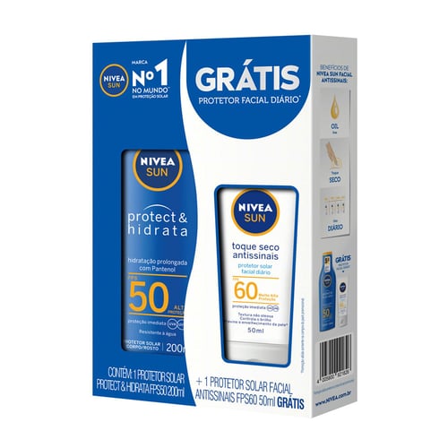 Kit Nivea Sun Protetor Solar Fps50 Com 200Ml + Antissinais Ffps60 50Ml 1 Unidade