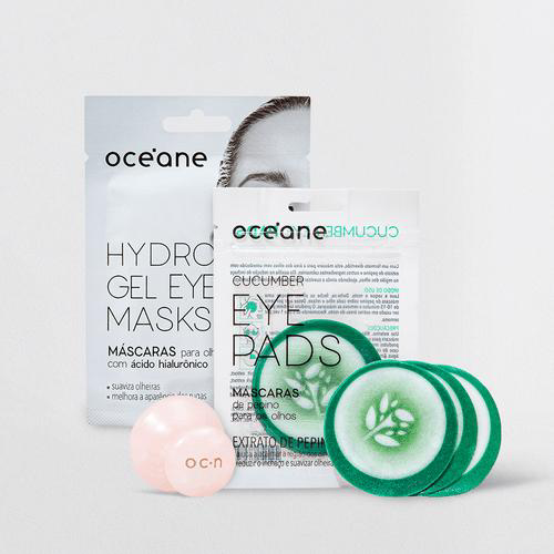 Kit Olhos Descansados Massageador Para Olhos De Quartzo + Máscara Para Olhos De Pepino + Máscaras Para Olhos Com Hydrogel 3 Produtos