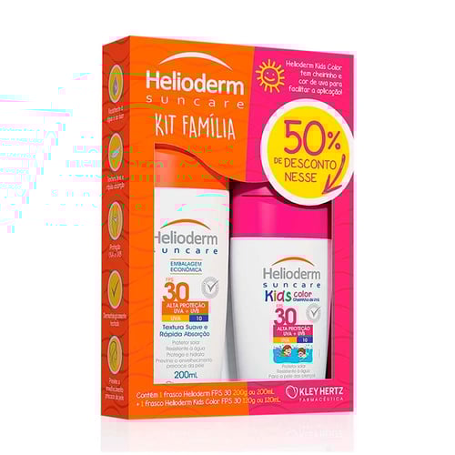 Imagem do produto Kit Protetor Solar Família Helioderm Suncare Corporal Adulto Fps 30 200Ml + Kids Color Fps 30 120Ml