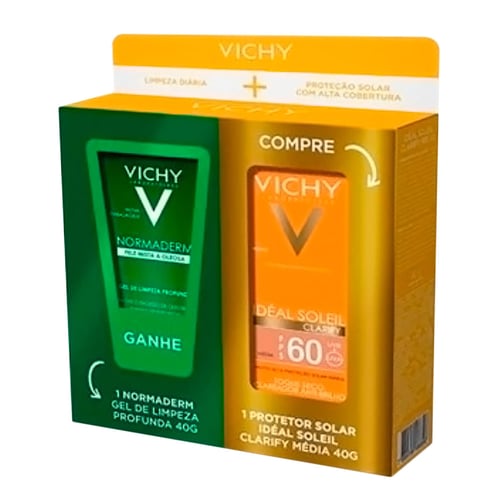 Kit Vichy Protetor Solar Facial Idéal Soleil Clarify Média FPS60 40G + Gel De Limpeza Normaderm 40G