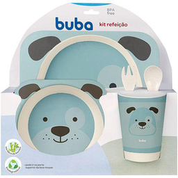 Kit Refeição Em Bambu Cachorrinho Azul 6M+ Buba
