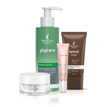 Imagem do produto Kit Rejuvenescedor Glycare Sabonete + Reviline Lift + Reviline Olhos+ Episol Color Fps 70 Mantecorp Skincare