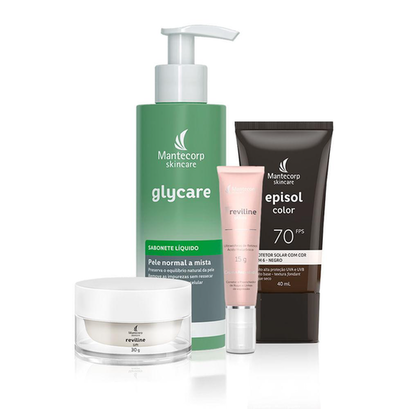 Imagem do produto Kit Rejuvenescedor Glycare Sabonete + Reviline Lift + Reviline Olhos+ Episol Color Fps 70 Mantercorp