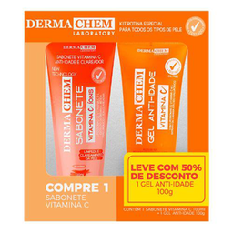 Kit Sabonete Dermachem Vitamina C 100Ml + Gel Antiidade 100Ml