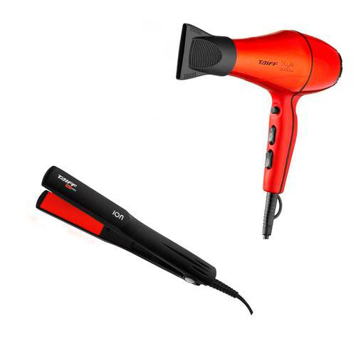 Kit Secador Style Red 220V E Prancha Red Ion Bivolt Taiff