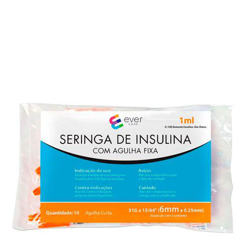 Imagem do produto Kit Seringa De Insulina Ever Care 1Ml 6Mm 10 Unidades 3 Pacotes