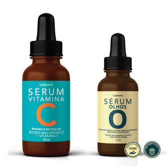 Imagem do produto Kit Sérum Facial Antimarcas Vitamina C Repara Clareia Revitaliza + Sérum Olhos Hidratante Antiidade Efeito Lifting Lajeune