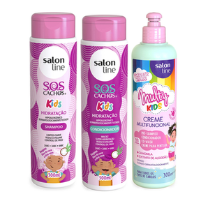 Kit Shampoo Condicionador Sos Cachos Kids Hidratação E Creme Multifuncional Multy Kids Salon Line