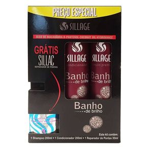 Kit Sillage Banho E Brilho Shampoo 200Ml+Condicionador 200Ml+Reparador De Pontas 30Ml