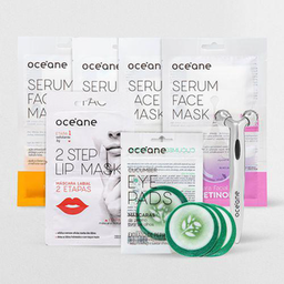 Kit Skincare 4 Máscaras Faciais De Sérum + Massageador Facial + Máscara Para Área Dos Olhos + Máscara Labial 7 Produtos Océane