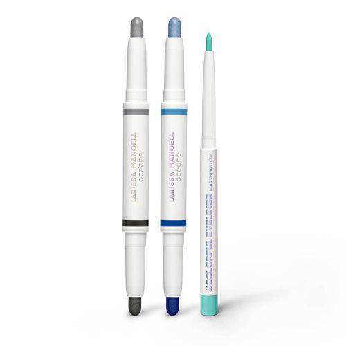 Imagem do produto Kit Sombra Em Bastão Dupla Azul + Sombra Em Bastão Dupla Prata + Lápis Delineador Azul Larissa Manoela By Océane 3 Produtos