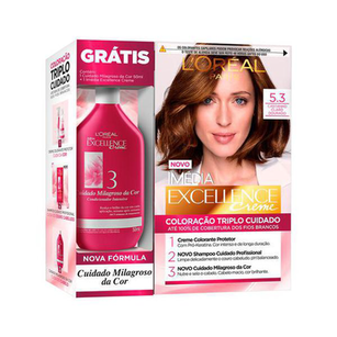 Imagem do produto Kit Tintura Imédia Excellence L'oréal Castanho Claro Dourado 5.3 Ganhe Condicionador Cuidado Milagroso Da Cor