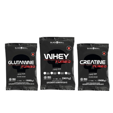 Kit Turbo Whey + Glutamina + Creatina Caveira Preta
