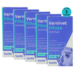 Kit Vermífugo Vermivet Filhotes Biovet 20Ml C/ 5 Unidades