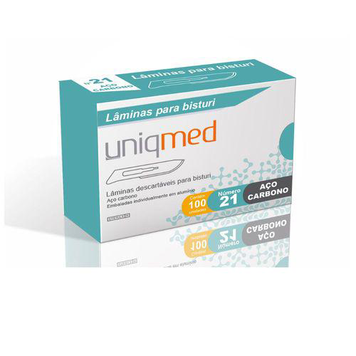Imagem do produto Lamina Para Bisturi Aço Carbono N21 Cx Com 100 Unidades Uniqmed