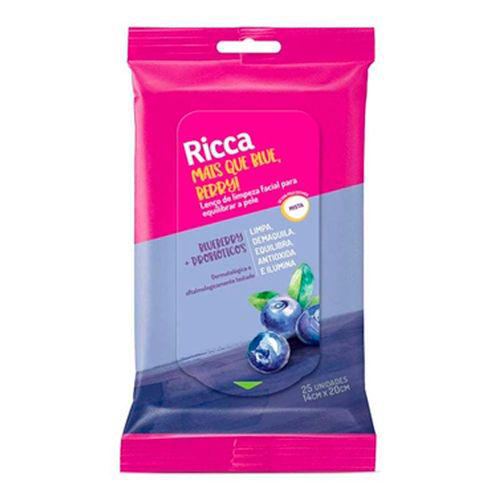 Lenço De Limpeza Facial Ricca Mais Que Blue Berry Com 25 Unidades