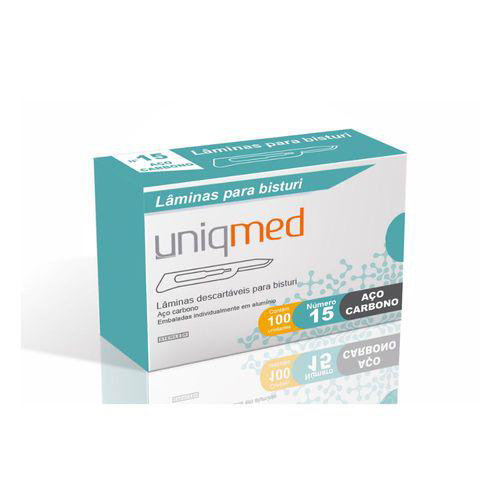 Imagem do produto Lminas Descatáveis Para Bisturi Aço Carbono N15 Com 100 Uniqmed