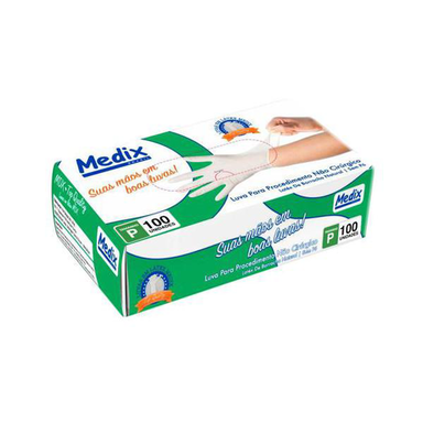 Luva De Látex Medix Descartável Natural Sem Pó Tamanho P 100 Unidades