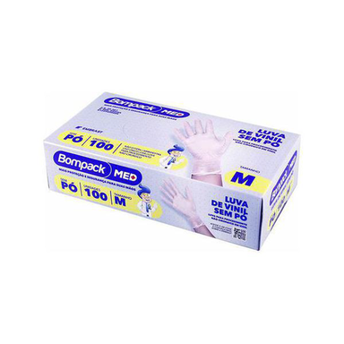 Imagem do produto Luva De Vinil Descartável Bompack Med Sem Pó Tamanho M 100 Unidades
