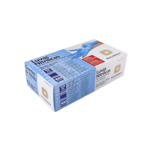 Luva Nitrílica Descartável Descarpack Azul Sem Pó Tamanho M 100 Unidades