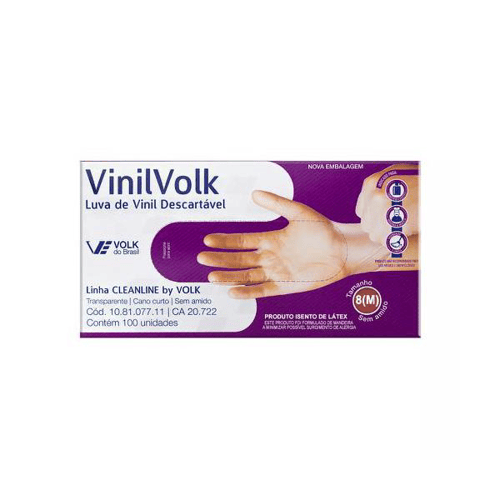 Luvas De Procedimento - Volk Vinil Tamanho M Com 100 Unidades